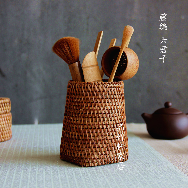 Vietnamese Rattan Chetto Tea Road Six Gentlemen Suit Tea Road Cover Mix Bamboo and wood Tea Road accessories Tea Gongfu tea furniture