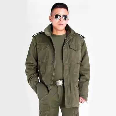 New Casual Male outdoor military fan windbreaker M65 cotton windbreaker plus velvet medium long version autumn winter thick windbreaker military green 933
