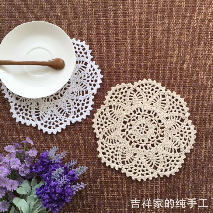 Mascot Foreign Trade Manual Crochet Tray Cushion Dining Cushion Pure Cotton Vase Mat Hollowed-out Woven Decorative Cushion 20cm Round