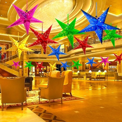 Mid Autumn Festival Decoration Pentagonal Stars Mobile Phone Shop Roof Star Hanging Ceilings Hanging Parts Hanging Scene Arrangement