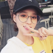 Phiên bản tiếng Hàn của mạng kính cận thị màu đỏ dành cho nam và nữ mẫu Yan Yan người kim loại tròn phẳng gương kính gọng kính retro - Kính khung