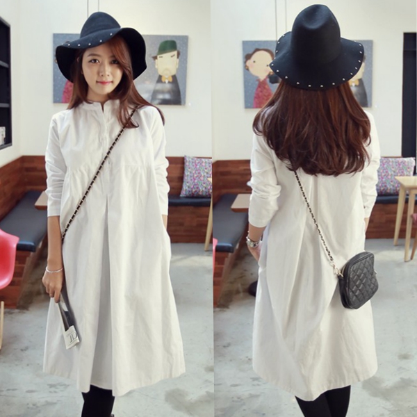 South Korea Spring and Autumn Women's Clothing Korean version of cute solid color all-match lady long version slim fit dress