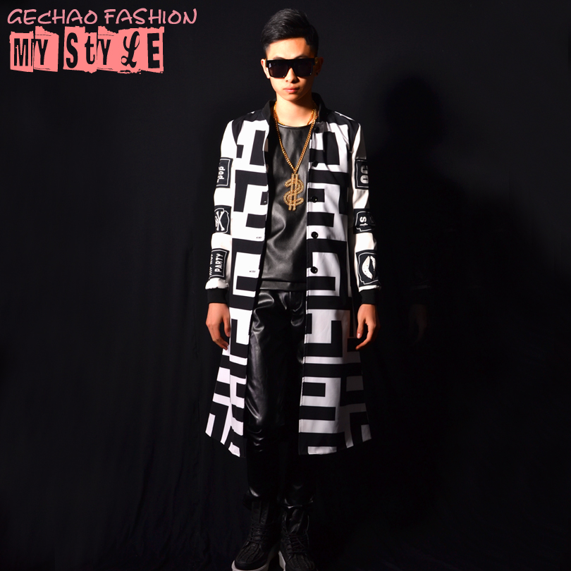 Exclusive ] Nightclub male singer DSDJ GD Black and White ultra - long baseball suit bar performance accessories