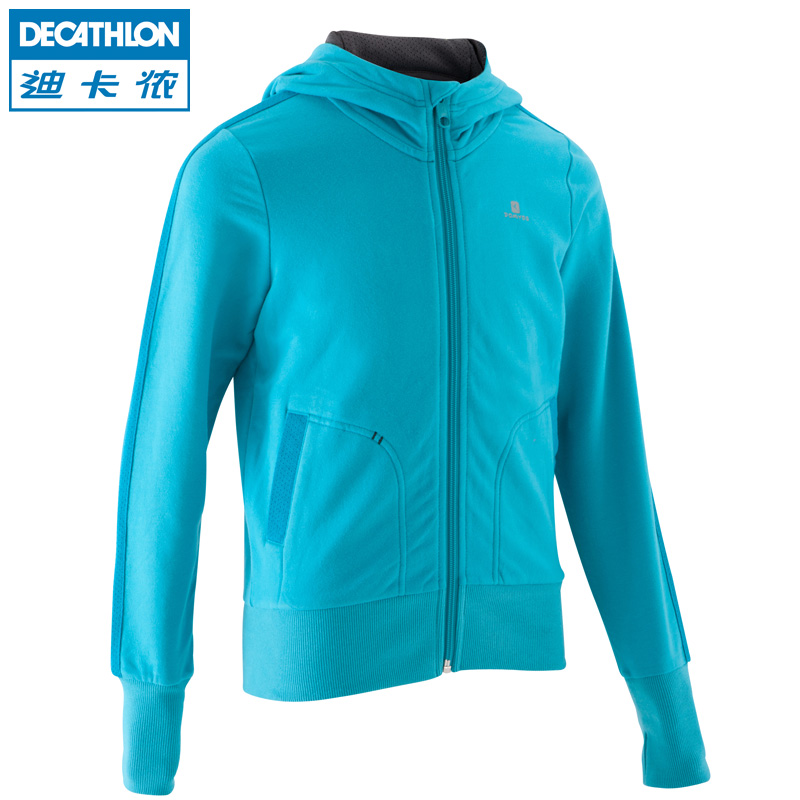 迪卡侬女童童装外套春秋新款抓绒保暖连帽上衣卫衣DOMYOS KDG