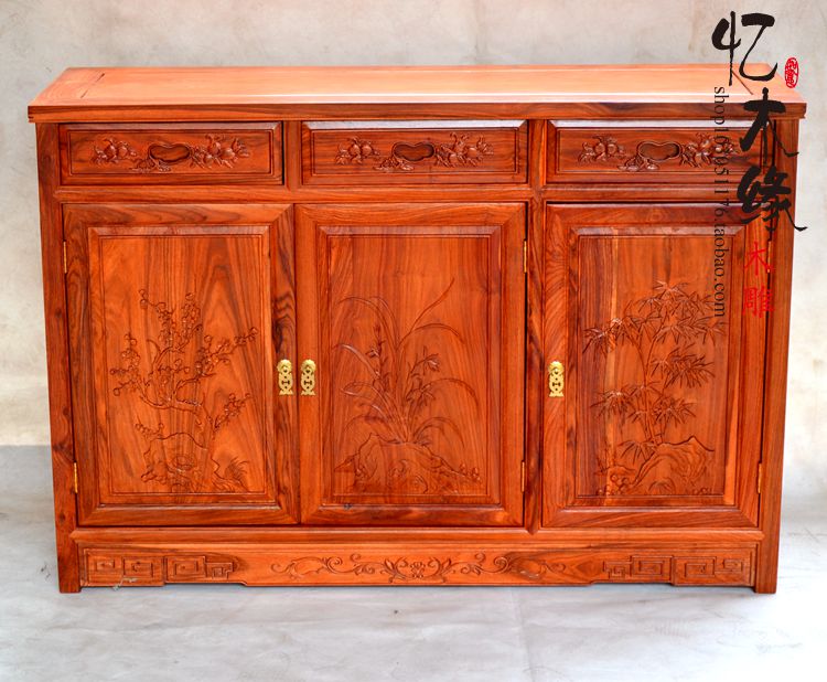 Redwood furniture Soliwood Antique Chinese Flower Wood Triple cabinet Three-fight door door cabinet severance cabinet