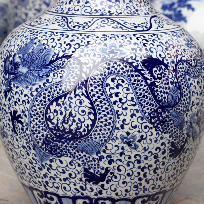 Jingdezhen ceramic hand - made bound lotus flower dragon vase household of Chinese style living room a study table flower arranging office furnishing articles