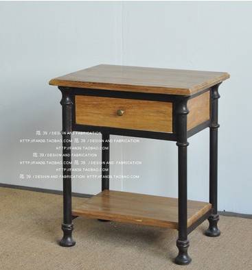 American LOFT Home Furniture Iron Bed Head Cabinet Retro Solid Wood Side Several Pine Wood Containing Box Tea Table Chest of drawers Chest of drawers