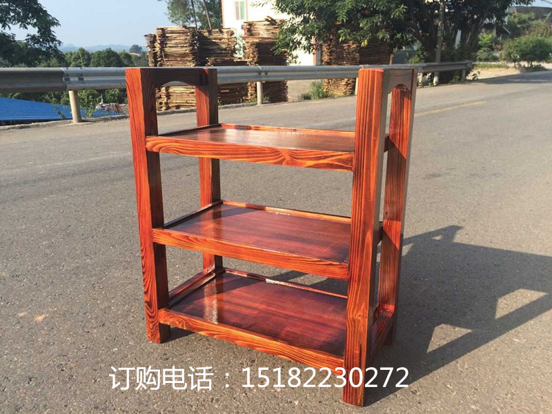 Hot pot restaurant kitchen shelf solid wood hotel storage restaurant tea vegetable rack carbonized wood vegetable rack