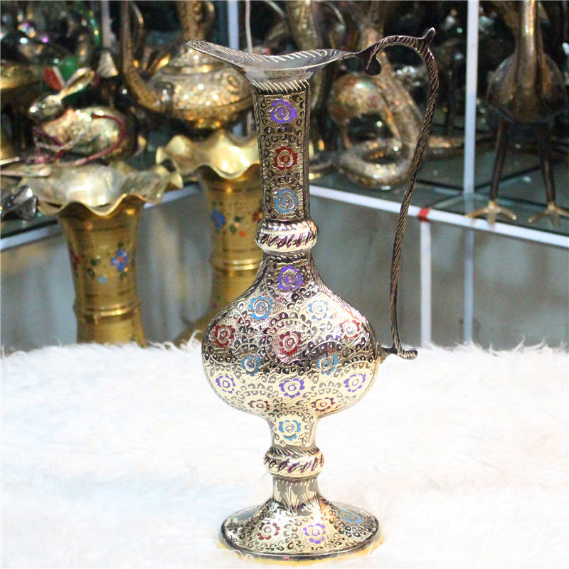 Pakistan handicrafts imported bronze bronze sculpture 18-inch ethnic flat pot home decoration gifts BT576