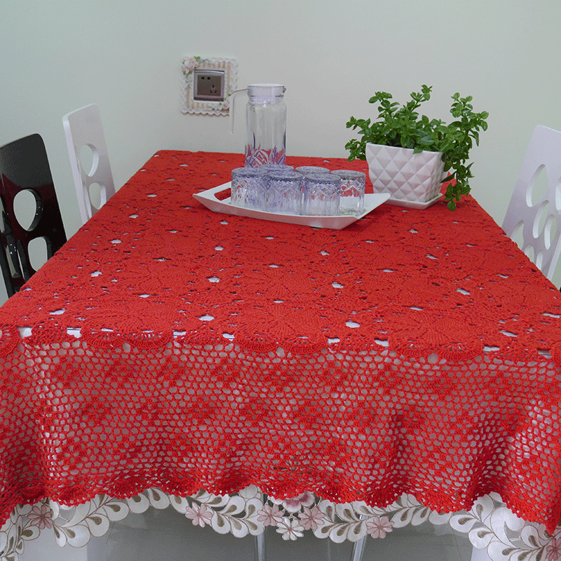 I love my home hand-crocheted European lace cotton coffee table table cover cloth festive bed cover red beige white