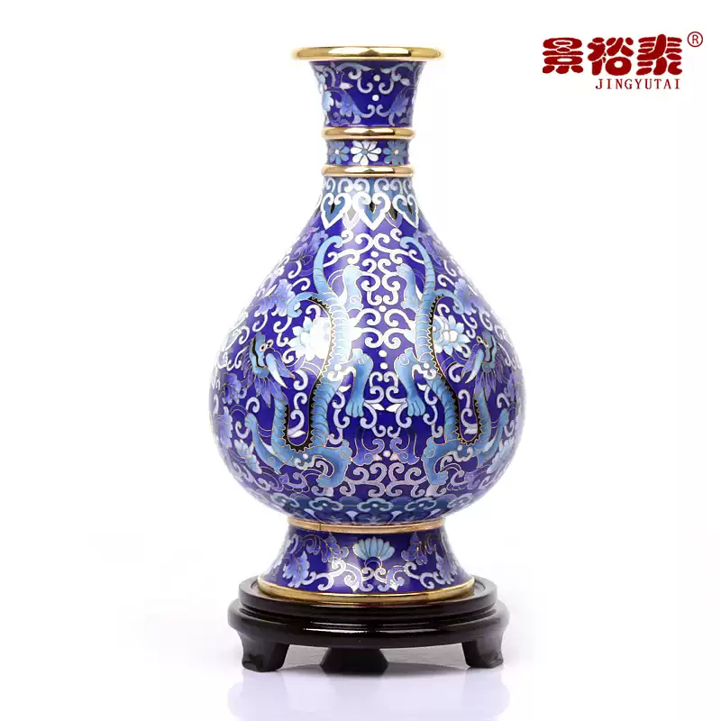 12寸景泰藍花瓶吉慶瓶銅胎掐絲琺瑯客廳裝飾品擺件賀壽辦公禮品-淘寶