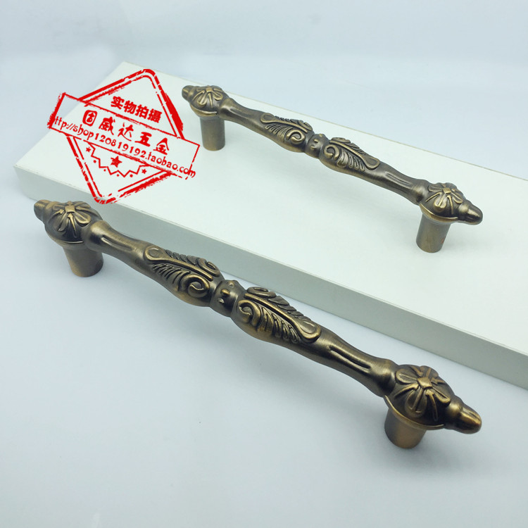 Chinese style wardrobe whole cabinet wooden door brass pull handle coffee ancient bronze small handle European style field modern drawer handle