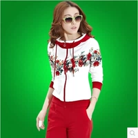 Thời trang Hàn Quốc diện đồ thể thao nữ size lớn 2014 mùa xuân và mùa thu áo len cardigan nữ thể thao giản dị bộ quần áo adidas nam