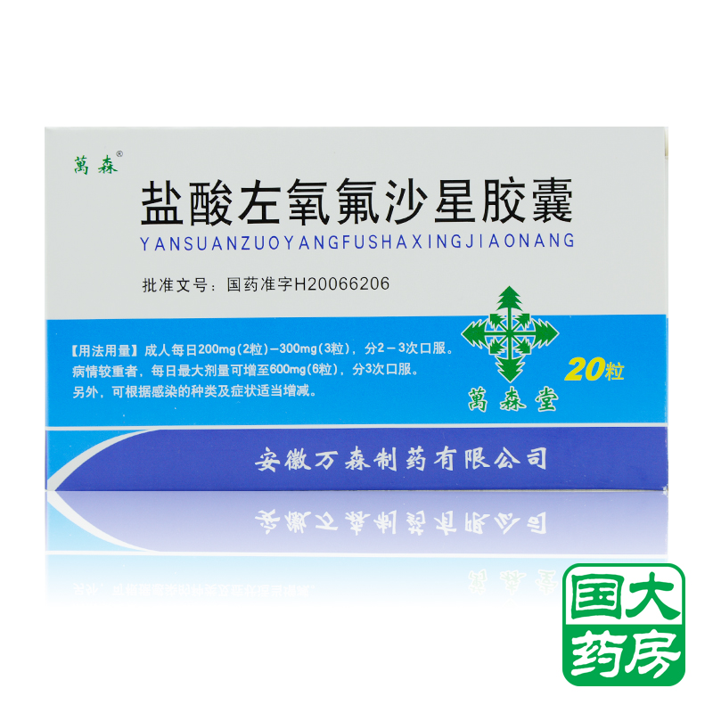 万森 盐酸左氧氟沙星胶囊 0.1g*20粒/盒