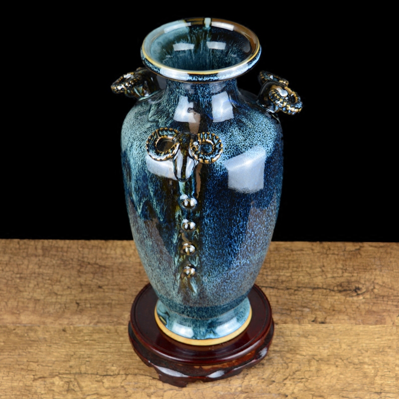 Jingdezhen ceramic vase furnishing articles sitting room of Chinese style three Yang kaitai rich ancient frame antique jun porcelain household ornaments