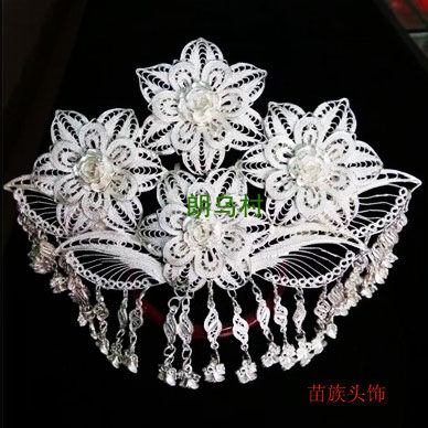 Guizhou Langu Village silver jewelry store Miao flower head adorned with hairpin flow Su pure silver 999 (84 84 3 gr)