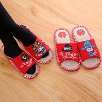 Wedding supplies slippers wedding cotton slippers red linen lady retro Chinese style home shoes