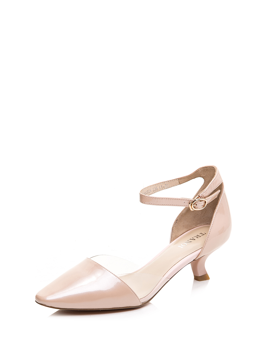 TRANOI 裸粉色材质拼接尖头个性低跟鞋