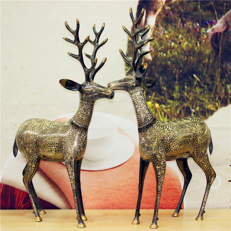Pakistan Traditional Handicrafts Bronze Ware Bronze Sculpture 30 Inch Lovers to Deer Jo Relocation Gift BT151-Taobao