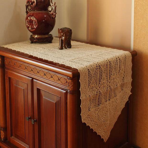 American country cotton crochet retro table flag cover towel TV shoe cabinet towel geometric white beige shooting props