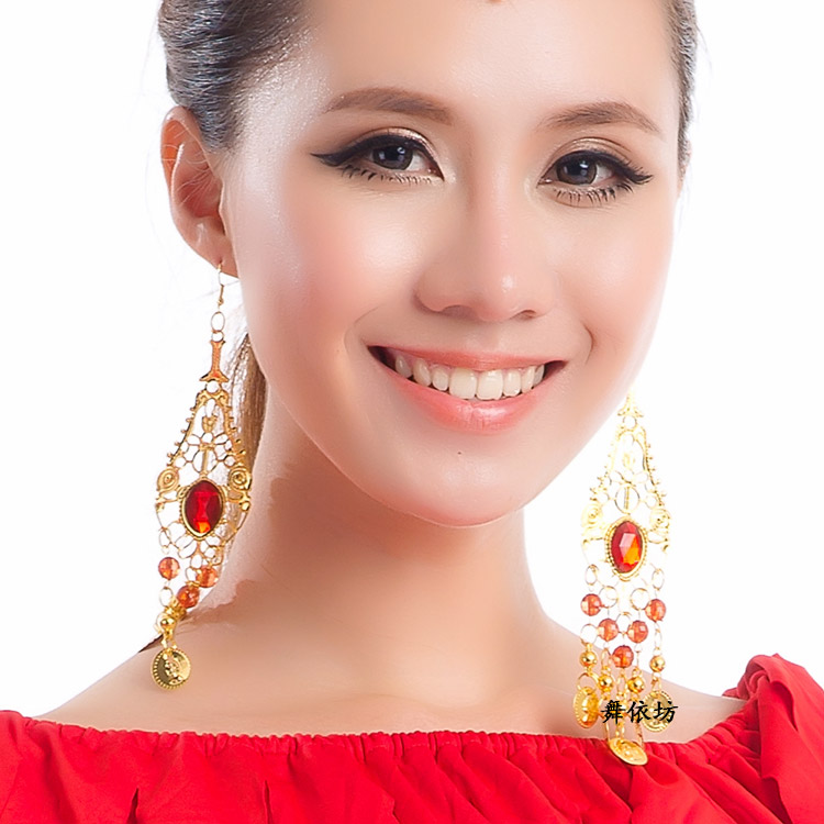 Long version of belly leather dance earrings Earrings Dance Ornament Accessories Earrings Indian Dance Earrings Ornament Jewellery