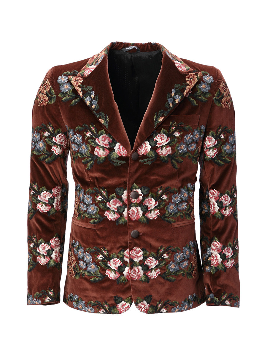Dolce&Gabbana 棕红色戗驳领十字绣花纹饰外套