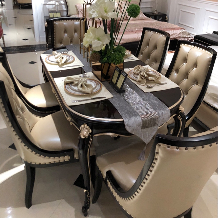 European dining table and chair combination 6 people neoclassical light luxury solid wood dining table Dining table Simple modern oval dining table and chair