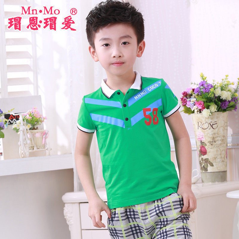 瑁恩瑁爱童装夏装 纯色T恤 小中童潮男童POLO衫儿童短袖t恤 翻领