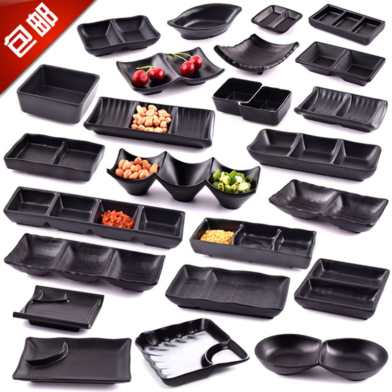 Imitation porcelain cutlery Japanese style hot pot seasoning disc black dig 3-g taste disc snack refreshment Saucer Melamine Plate