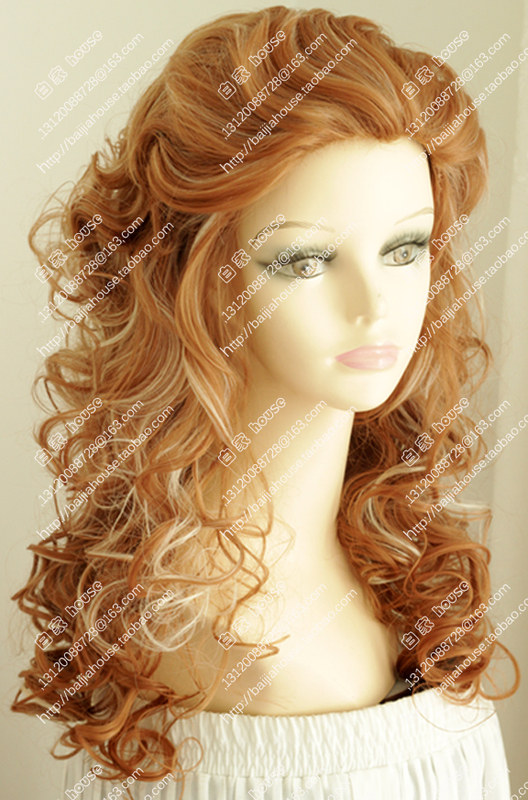 European and American Mature Women's Long Curly Wig, Strawberry Blonde, Fluffy Air Curls Without Bangs, Big Waves, Blonde Hair