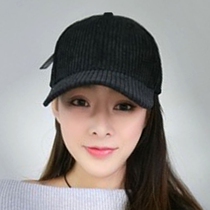 Stripe cap female hat corduroy Korean version of Joker autumn and winter fashion trendy Korean black minimalist baseball cap