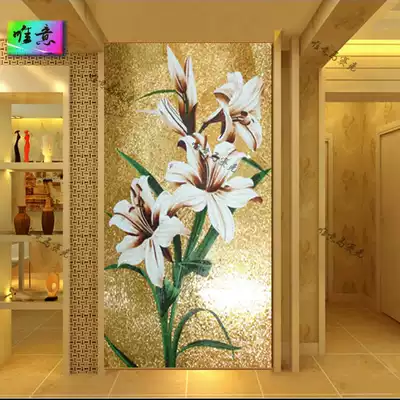 Weiyi mosaic wall stickers Ice jade gold foil cut painting lilies European-style entrance living room puzzle parquet