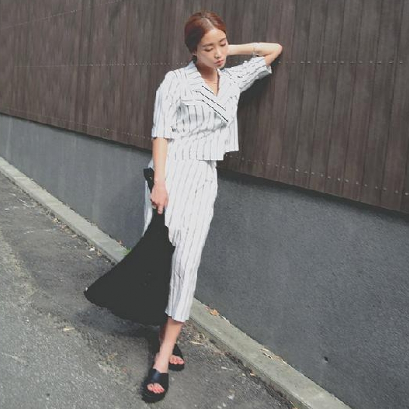 韩国stylenanda官方正品 个性款配色气氛阔腿裤-象牙色