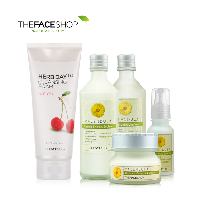 The face shop 化妆品护肤套装 樱桃洗面奶 金盏花四件套 正品