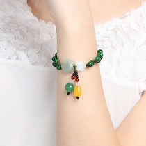 Pure jewelry Tangling jade flower bracelet small fresh green hand string woven retro ethnic style cute accessories