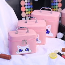 Cosmetic bag large capacity cute portable small storage box Girl heart simple cartoon small square bag portable makeup case