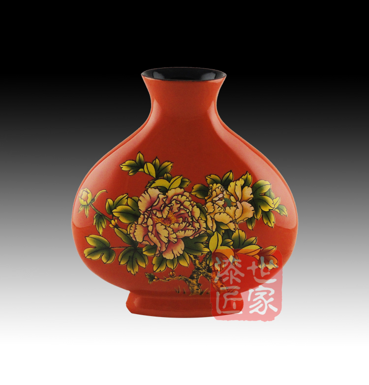Fuzhou Sanbao's Fuzhou Tyre Peeling Lacquer of Hemp Cloth with traditional technique Gift peony flat vase T-6