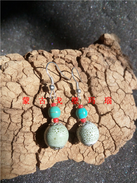 (The owner's original) Pure handmade original jewelry ceramic beads retro ethnic earrings