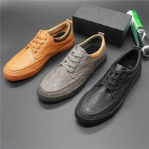 New mens business casual leather shoes pu surface trend board shoes autumn lace-up all-match color matching single shoe leather mens shoes