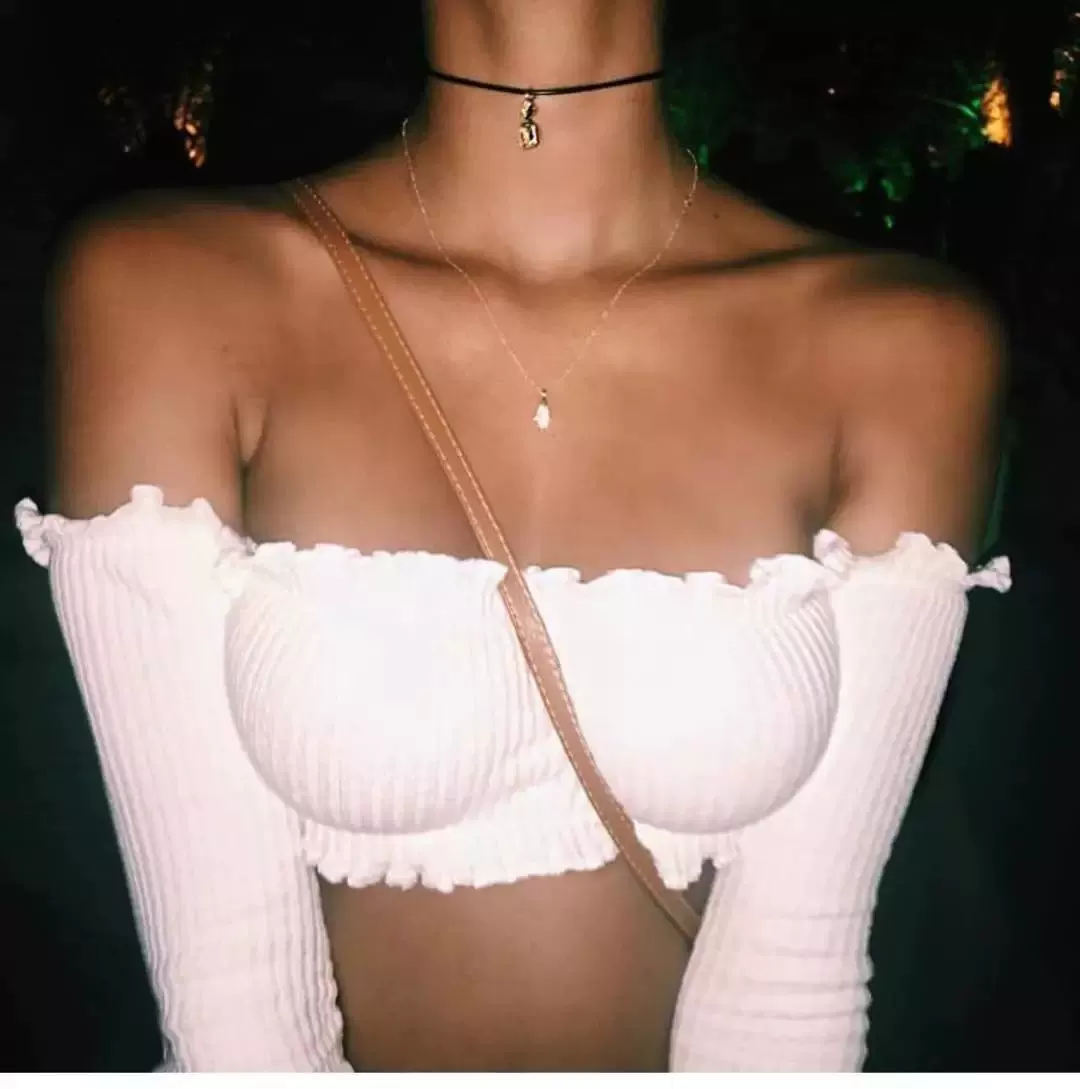 [Длинный рукав майка сексуальный открытый плечо вечерний Bustier Crop top]