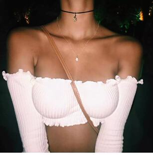 [Длинный рукав майка сексуальный открытый плечо вечерний Bustier Crop top]