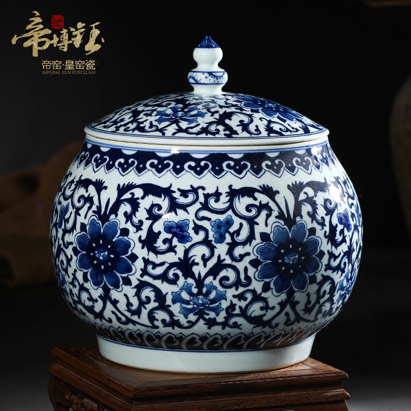 Blue and white porcelain of jingdezhen ceramics hand - made bound branch lines cover pot archaize general furnishing articles storage tank decoration decoration