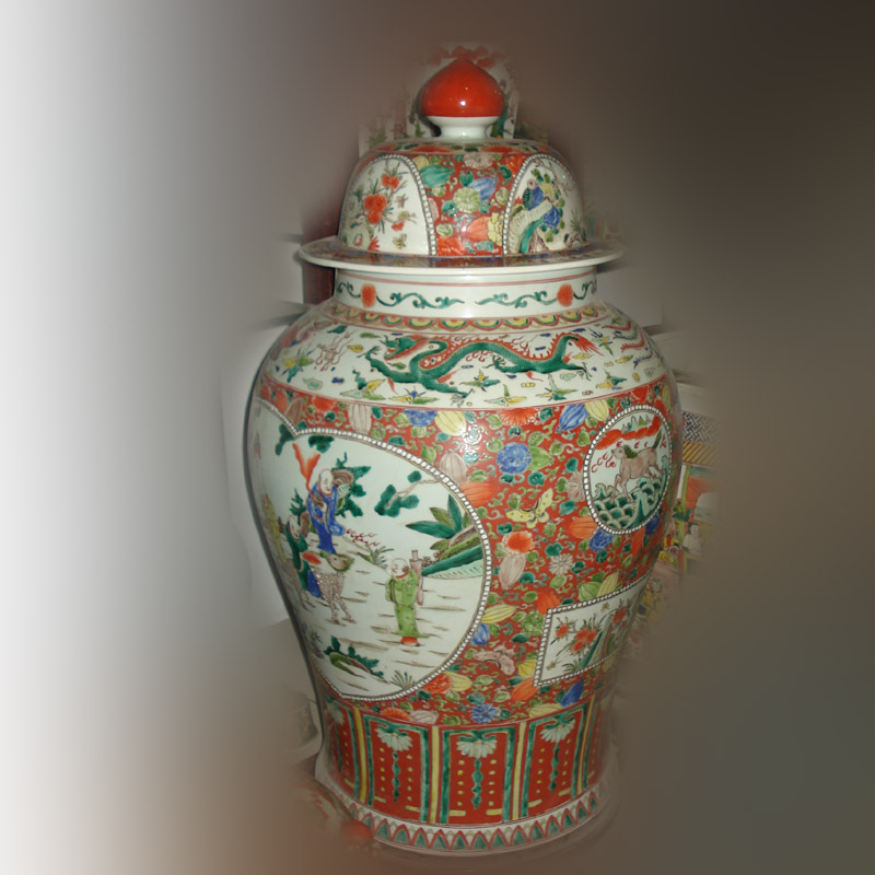 Jingdezhen hand - made imitation wanli general colorful porcelain pot 1 meter high general China ancient characters