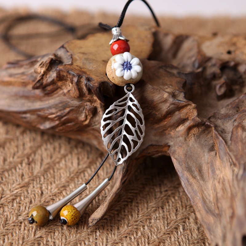 QingGe small girl with pure and fresh and long joker ceramic sweater chain jewelry national wind hang porcelain street source