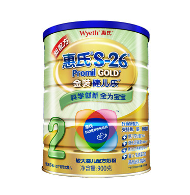 Wyeth/惠氏 S-26金装健儿乐较大婴儿配方奶粉 900g 2段6-12个月