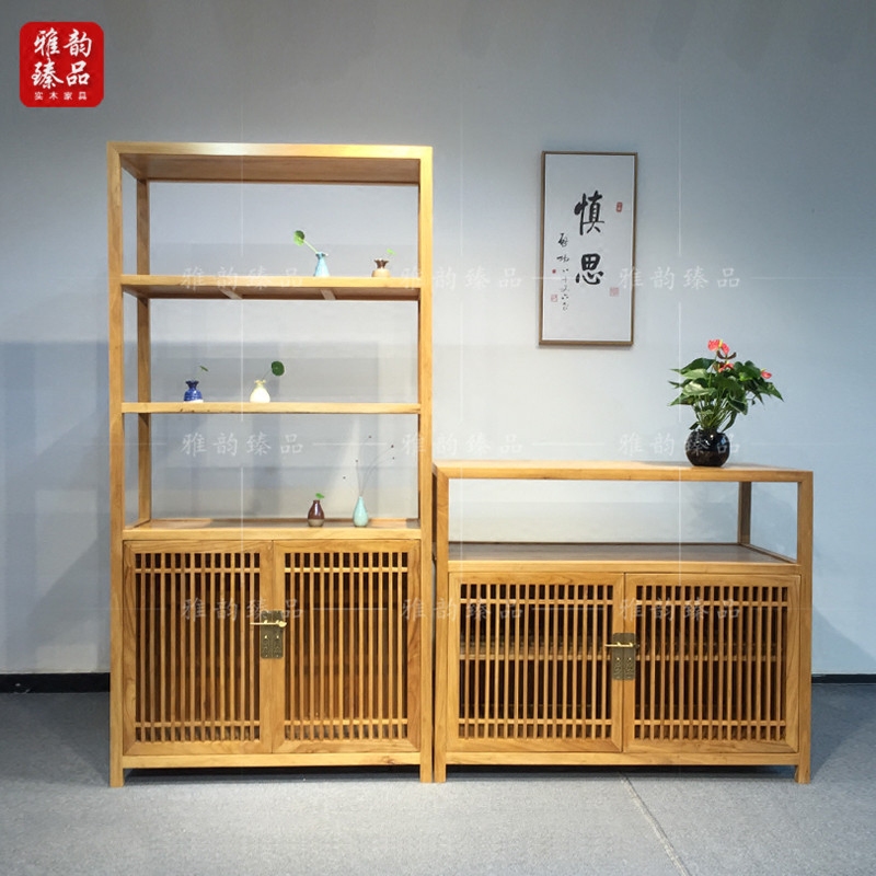 Old elm modern minimalist Chinese log storage ladder cabinet rack paint-free environmental protection solid wood high and low bookshelf combination