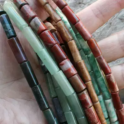 Natural Green Dongling Agate-Qinghai Cui-Redstone round tube beads Cylindrical beads scattered beads DIY jewelry accessories