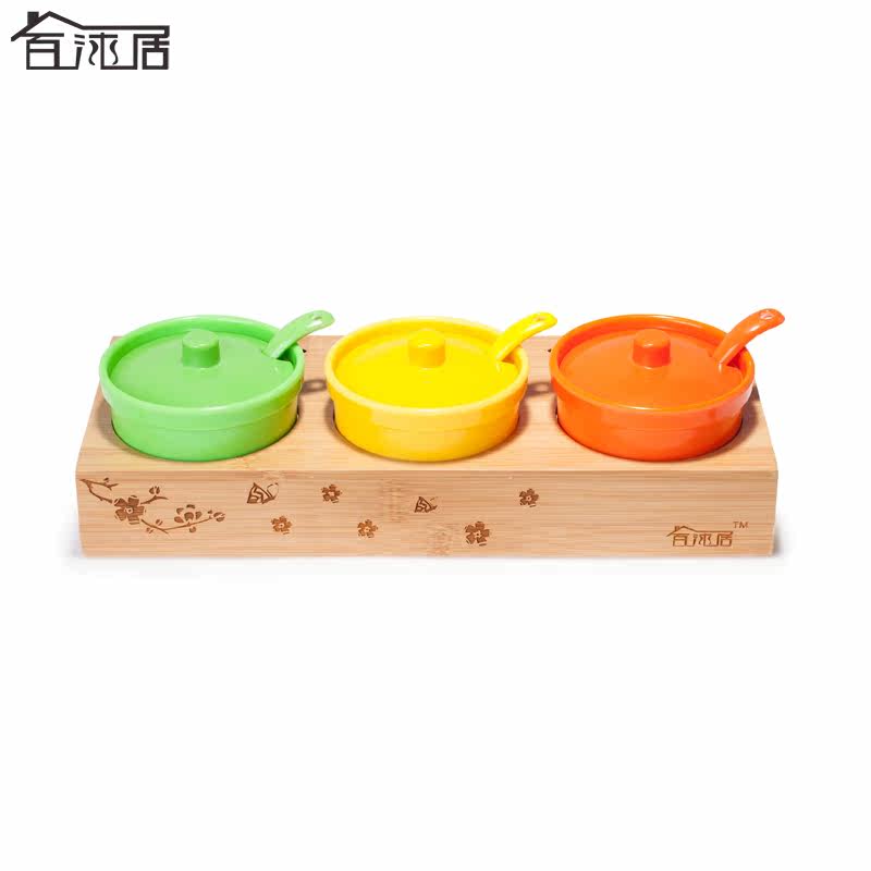百沐居竹制调味罐套装 厨房调味品盒环保佐料盒组合糖盐罐套装