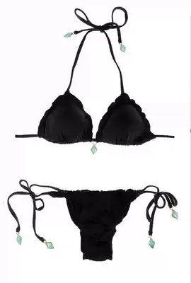 European and American bikini triangle cup can be removed from the original single ultra-fine fabric metal decorative pendant black triangle needle process