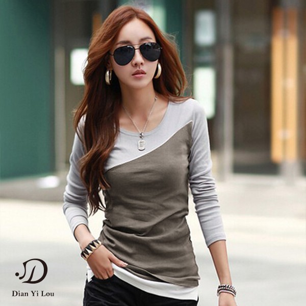 Yi Lou 双色百搭高弹力韩风上衣点衣楼 Dian